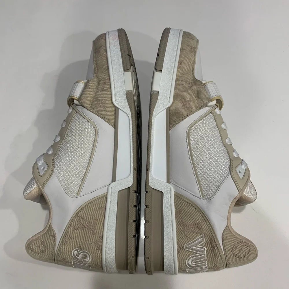 Louis Vuitton lv trainer tan monogram sneakers sz 11 LV us 12 strap - Picture 7 of 11